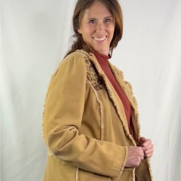 Neiman Marcus Beige Corduroy Embroidered Blazer Jacket - Picture 2 of 12